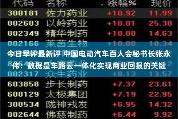 今日早评最新评 中国电动汽车百人会秘书长张永伟：数据是车路云一体化实现商业回报的关键