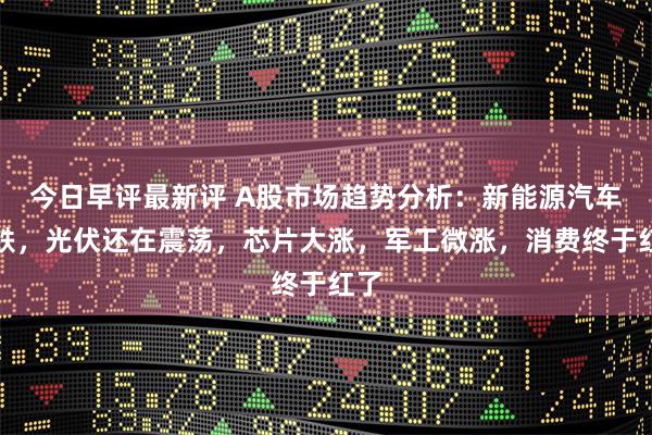 今日早评最新评 A股市场趋势分析：新能源汽车微跌，光伏还在震荡，芯片大涨，军工微涨，消费终于红了